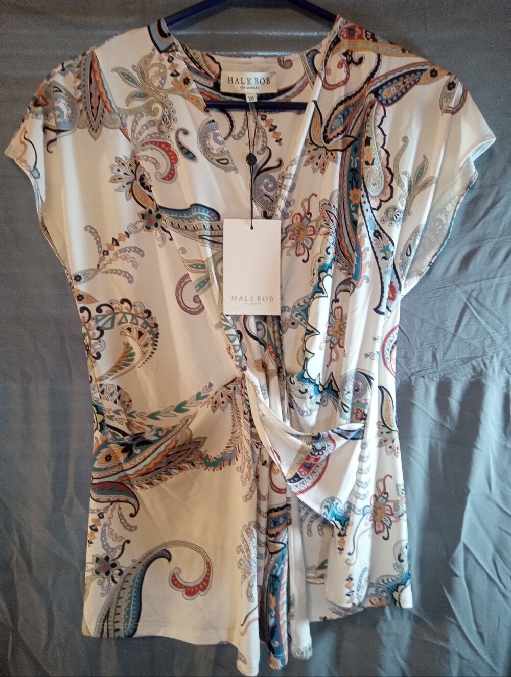 HALE BOB Cream Paisley Wrap Top with Multicolor Accents
